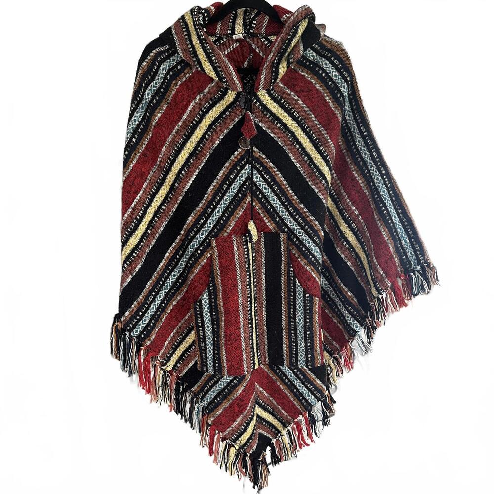 Hand Made Hooded Poncho Made in Peru - One Size - 100% Cotton